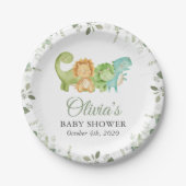 キュートな恐竜、Tレックス、ジュラ紀、赤ちゃんシャワー ペーパープレート (正面)