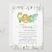 キュートな恐竜、Tレックス、ジュラ紀、赤ちゃんシャワー 招待状 (正面)