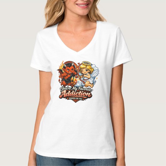 キュートな悪魔と天使のバレンタインデーの愛のデザイン Tシャツ (正面)