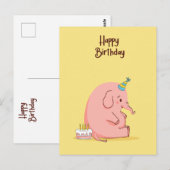 キュートな悲しい象の誕生日カード - 奇抜なパステルカラー ポストカード (正面/裏面)