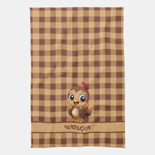 キュートな感謝の七面鳥 キッチンタオル (縦)