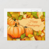 キュートな感謝祭カボチャ シーズンポストカード (正面/裏面)