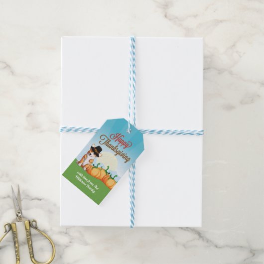 キュートな感謝祭コルギinピルグリムハットカスタム ギフトタグ (より糸付き)