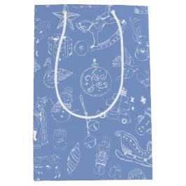 キュートな手描きクリスマスドードル ミディアムペーパーバッグ