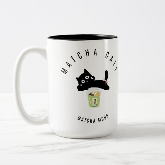 キュートな抹茶猫 黒猫 2トーン マグカップ | かわいい (左)
