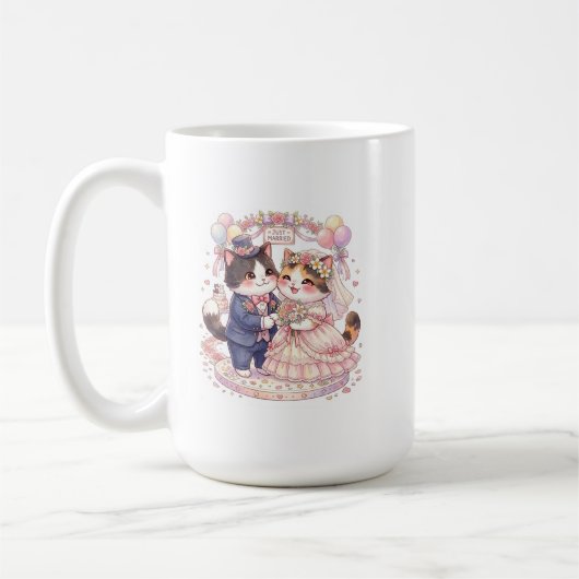 キュートな新婚猫の結婚式の水彩コーヒー コーヒーマグカップ (左)