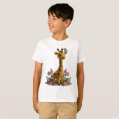 キュートな春のキリンのかぎ針編み風保育園アート - 子供へのギフト Tシャツ (正面フル)
