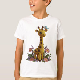 キュートな春のキリンのかぎ針編み風保育園アート - 子供へのギフト Tシャツ