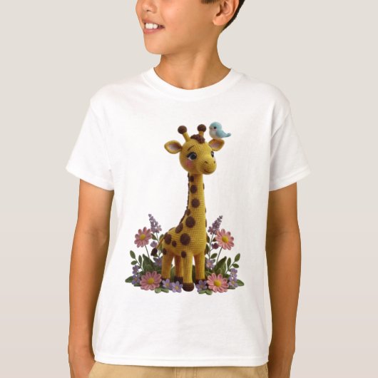 キュートな春のキリンのかぎ針編み風保育園アート - 子供へのギフト Tシャツ (正面)