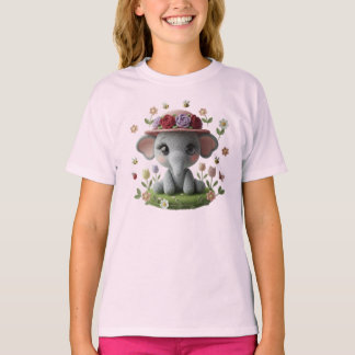 キュートな春の象のかぎ針編みスタイル Tシャツ