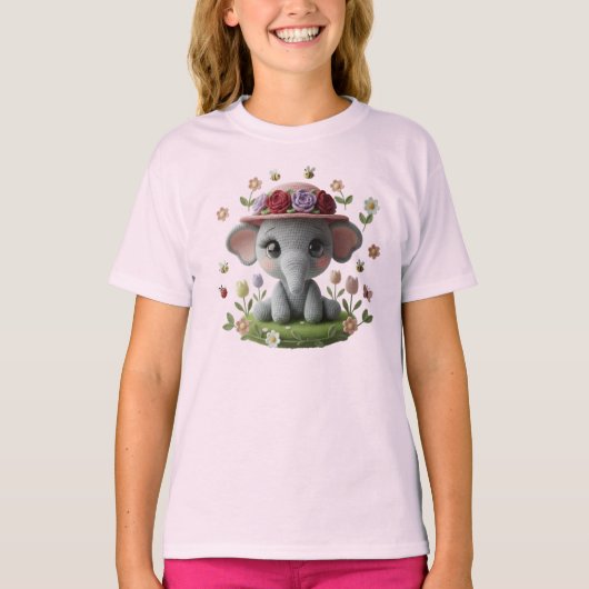 キュートな春の象のかぎ針編みスタイル Tシャツ (正面)
