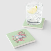 キュートな春の青い鳥と桜の水彩画 A ストーンコースター (横)