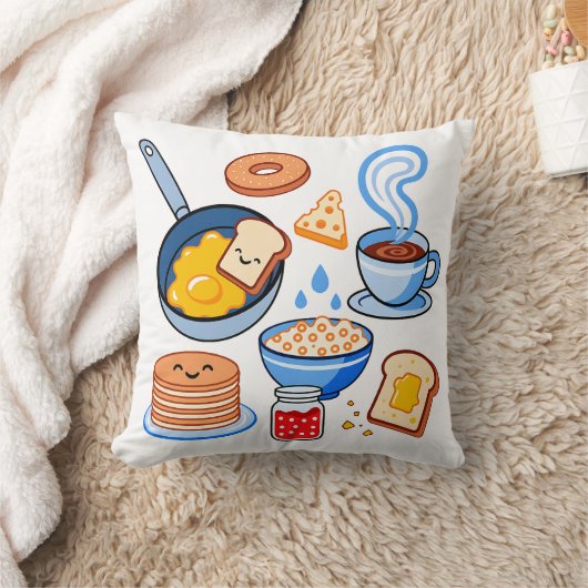 キュートな朝食パターン - かわいい食品のシームレスデザイン クッション (ブランケット)