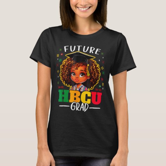 キュートな未来 HBCU 卒業 ブラックアフロ Tシャツ (正面)