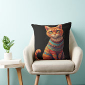 キュートな柄の猫のイラスト フォークアート風 クッション (椅子)