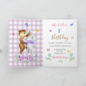 キュートな森がワルツを踊る1歳の誕生日パーティー 招待状 (内部)