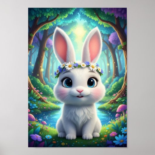 キュートな森のウサギ 花の幻想ポスター ポスター (正面)