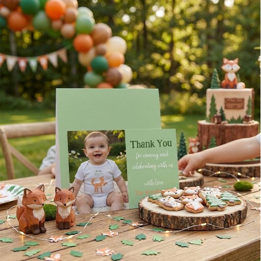 キュートな森のキツネの誕生日写真サンクスカード サンキューカード