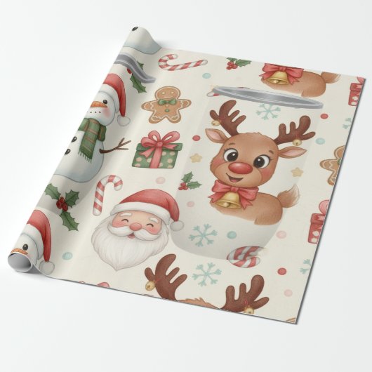 キュートな森の動物たちのクリスマス包装紙 ラッピングペーパー (アンロールド)