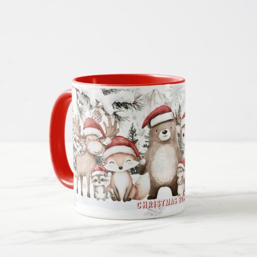 キュートな森の動物たち 冬のワンダーランド クリスマス マグカップ (正面左)