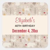 キュートな森の動物の北欧パターン保存日 スクエアシール (正面)