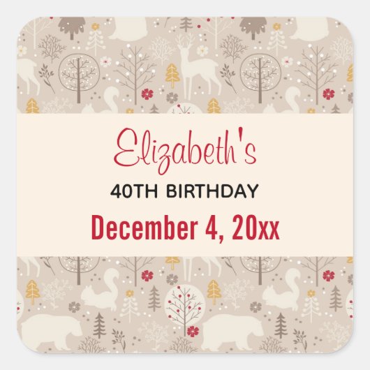 キュートな森の動物の北欧パターン保存日 スクエアシール (正面)