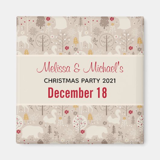 キュートな森の動物の北欧パターン保存日 マグネット (正面)