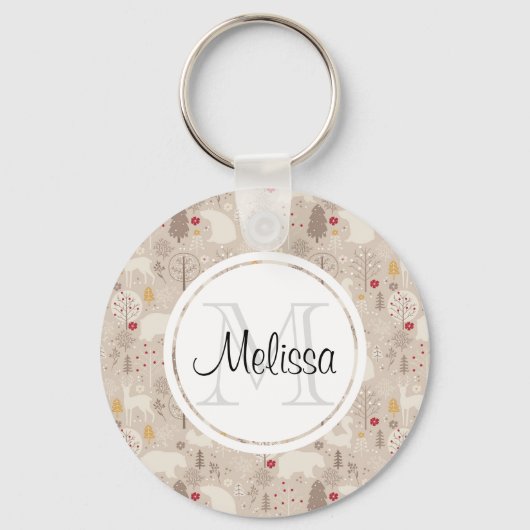 キュートな森の動物の北欧パターン キーホルダー (正面)