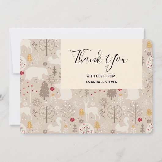 キュートな森の動物の北欧パターン サンキューカード (正面)