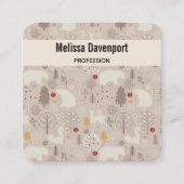 キュートな森の動物の北欧パターン スクエア名刺 (正面)