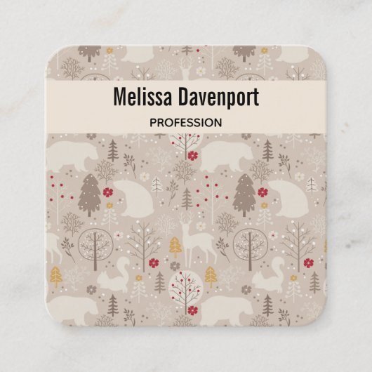 キュートな森の動物の北欧パターン スクエア名刺 (正面)