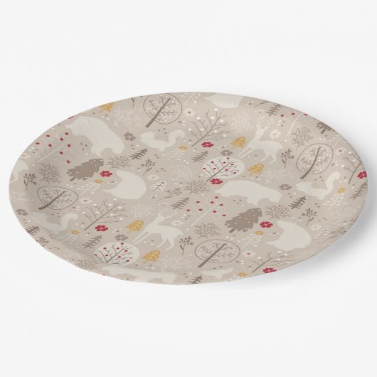 キュートな森の動物の北欧パターン ペーパープレート (アングル)