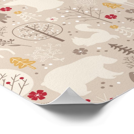 キュートな森の動物の北欧パターン ポスター (角)