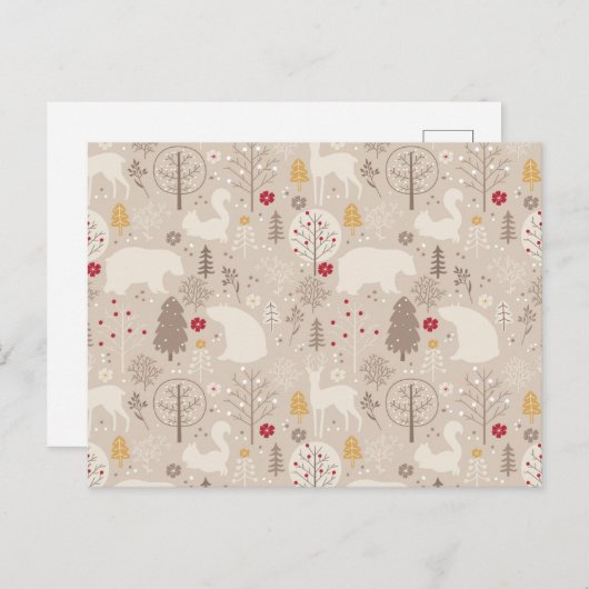 キュートな森の動物の北欧パターン ポストカード (正面/裏面)