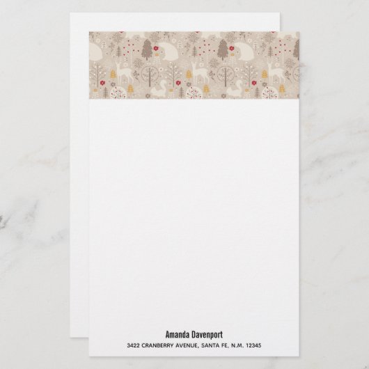 キュートな森の動物の北欧パターン 便箋 (正面/裏面)