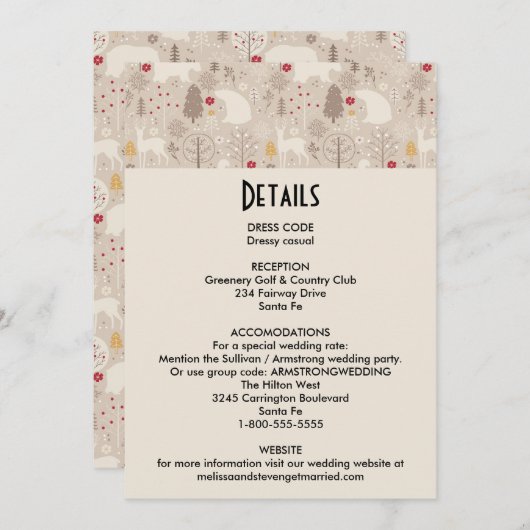 キュートな森の動物の北欧パターン 招待状 (正面/裏面)