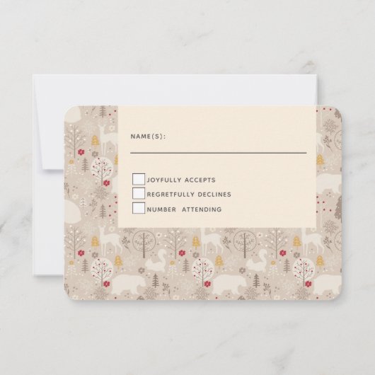 キュートな森の動物の北欧パタ結婚ーン 出欠カード (裏面)