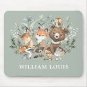 キュートな森の動物の緑のモノグラム マウスパッド (正面)