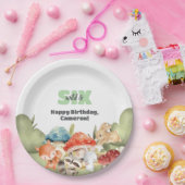 キュートな森の動物の6歳の誕生日パーティー ペーパープレート (パーティー)