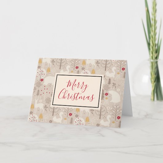 キュートな森の動物クリスマスパターン カード (正面)