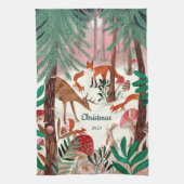 キュートな森の動物クリスマスフォレスト キッチンタオル (縦)