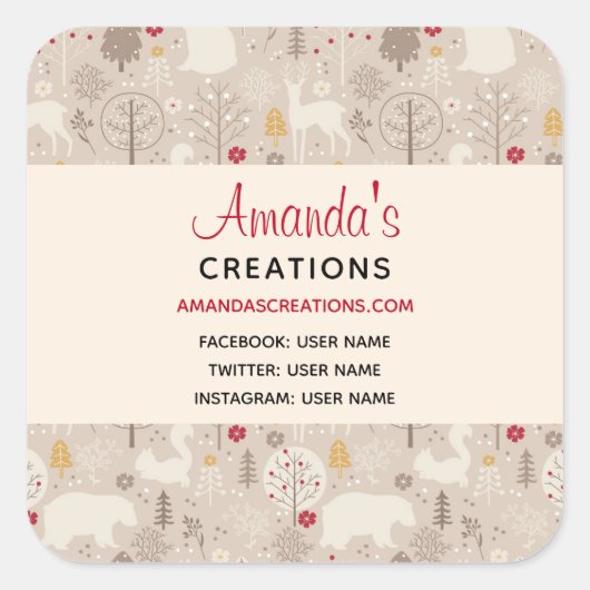 キュートな森の動物北欧パターン事業 スクエアシール (正面)