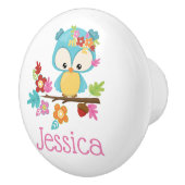 キュートな森フクロウ赤ちゃん女の子モノグラムパーソナライズされた セラミックノブ (右)