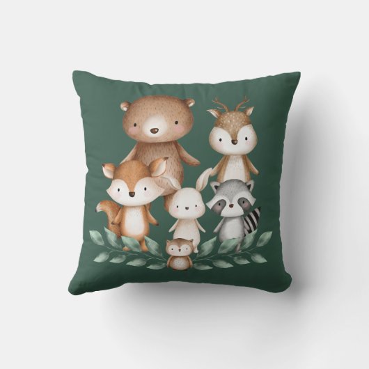 キュートな森林素朴緑動物誕生統計 クッション (裏面)
