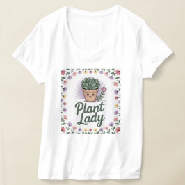 キュートな植物レディ鉢植え植物花フレームTシャツ Tシャツ