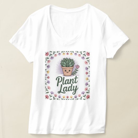 キュートな植物レディ鉢植え植物花フレームTシャツ Tシャツ (レイダウン)