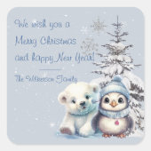 キュートな極熊とペンギン北極クリスマス スクエアシール (正面)