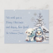 キュートな極熊とペンギン北極クリスマス ポストカード (正面)