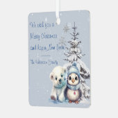 キュートな極熊とペンギン北極クリスマス メタルオーナメント (正面左)