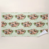 キュートな水のカラースロッス&トロピカル葉 ビーチタオル (正面)